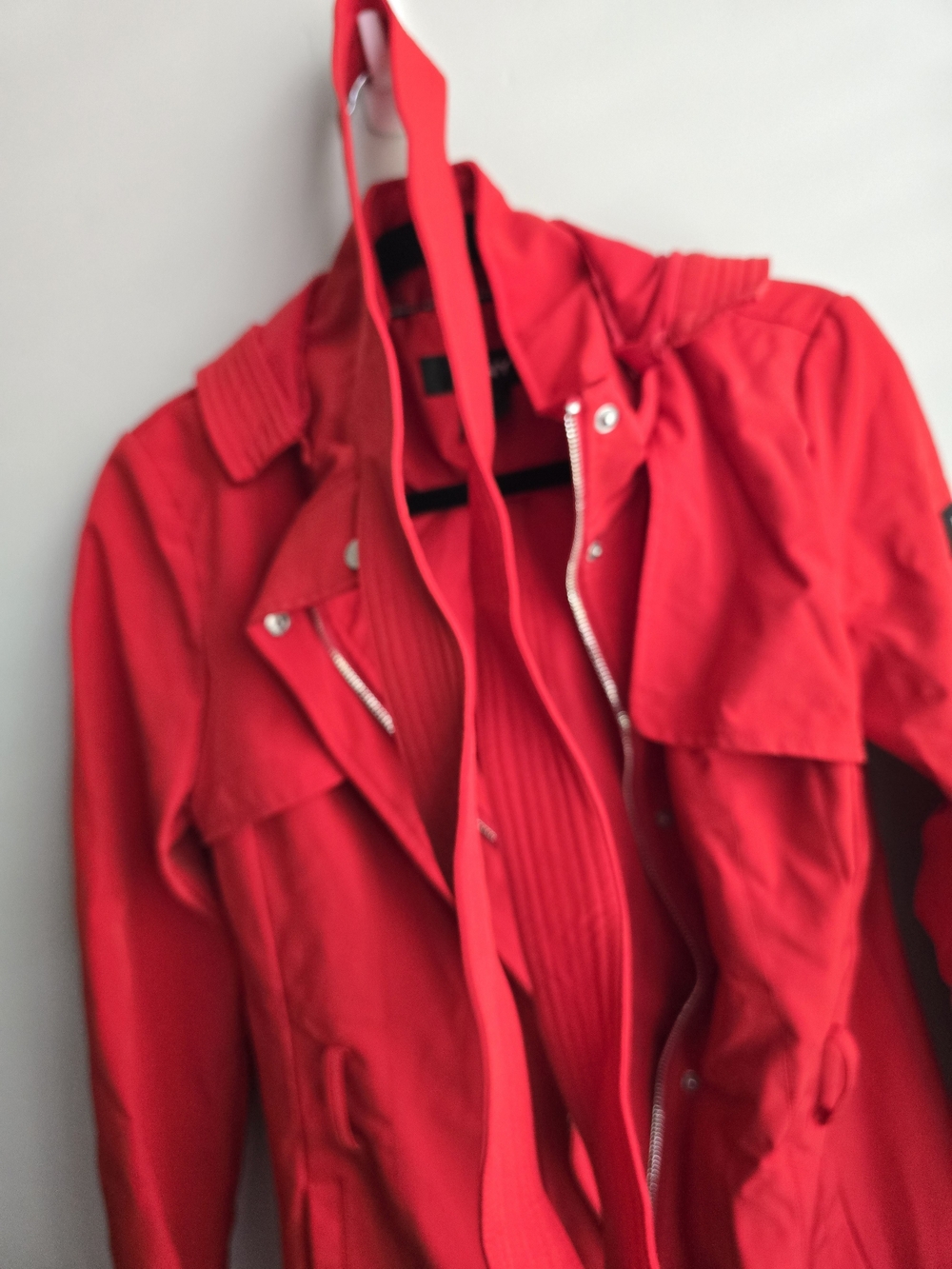 DKNY Red Trench Coat with Self-Tie Belt - Picture 13 of 14